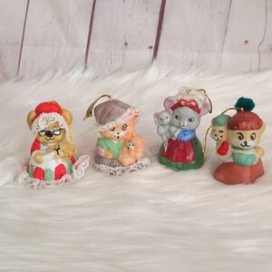 Vintage 70s Jasco Taiwan Porcelain Caring Critters Chimers Ornament Set of Four